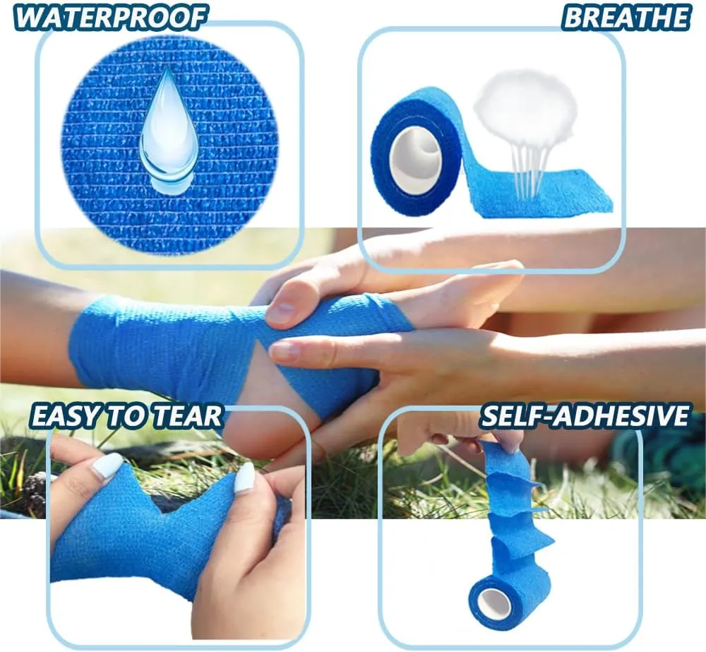 24 Pack Self Adhesive Bandage Wrap 2 Inch x 5 Yards Non-Woven Bandage,Vet Wrap Breathable Elastic Self-Adherent Tape for Stretch Athletic, Sports, Wrist, Ankle (Pets Too)(Mix)