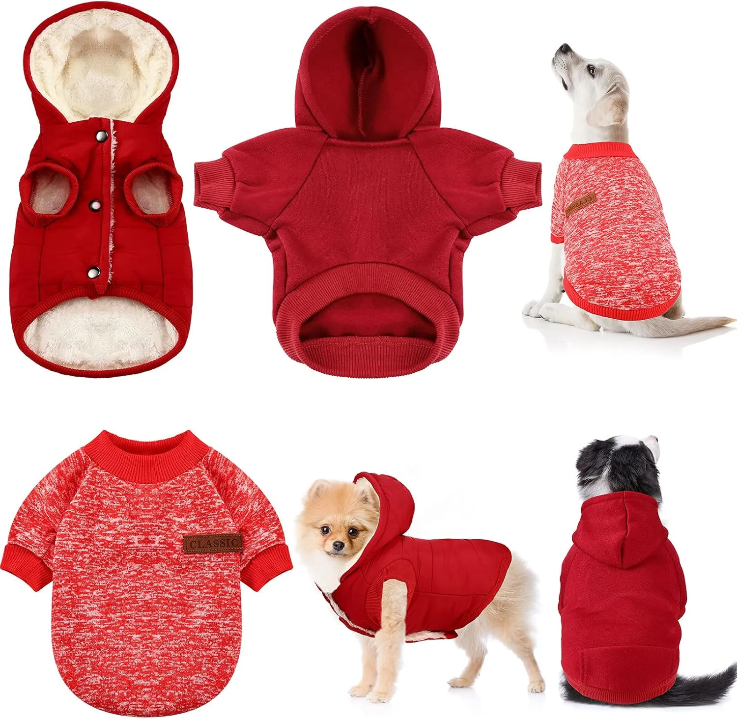 3 Pcs Pet Dog Sweater Jacket Knitwear Hoodie Clothes Pocket Puppy Coat Clothing Pup Christmas Shirt Costume Sweatshirt Fleece Lining Warm Winter Small Hooded Soft Thickening (Large)