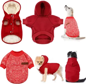 3 Pcs Pet Dog Sweater Jacket Knitwear Hoodie Clothes Pocket Puppy Coat Clothing Pup Christmas Shirt Costume Sweatshirt Fleece Lining Warm Winter Small Hooded Soft Thickening (Large)