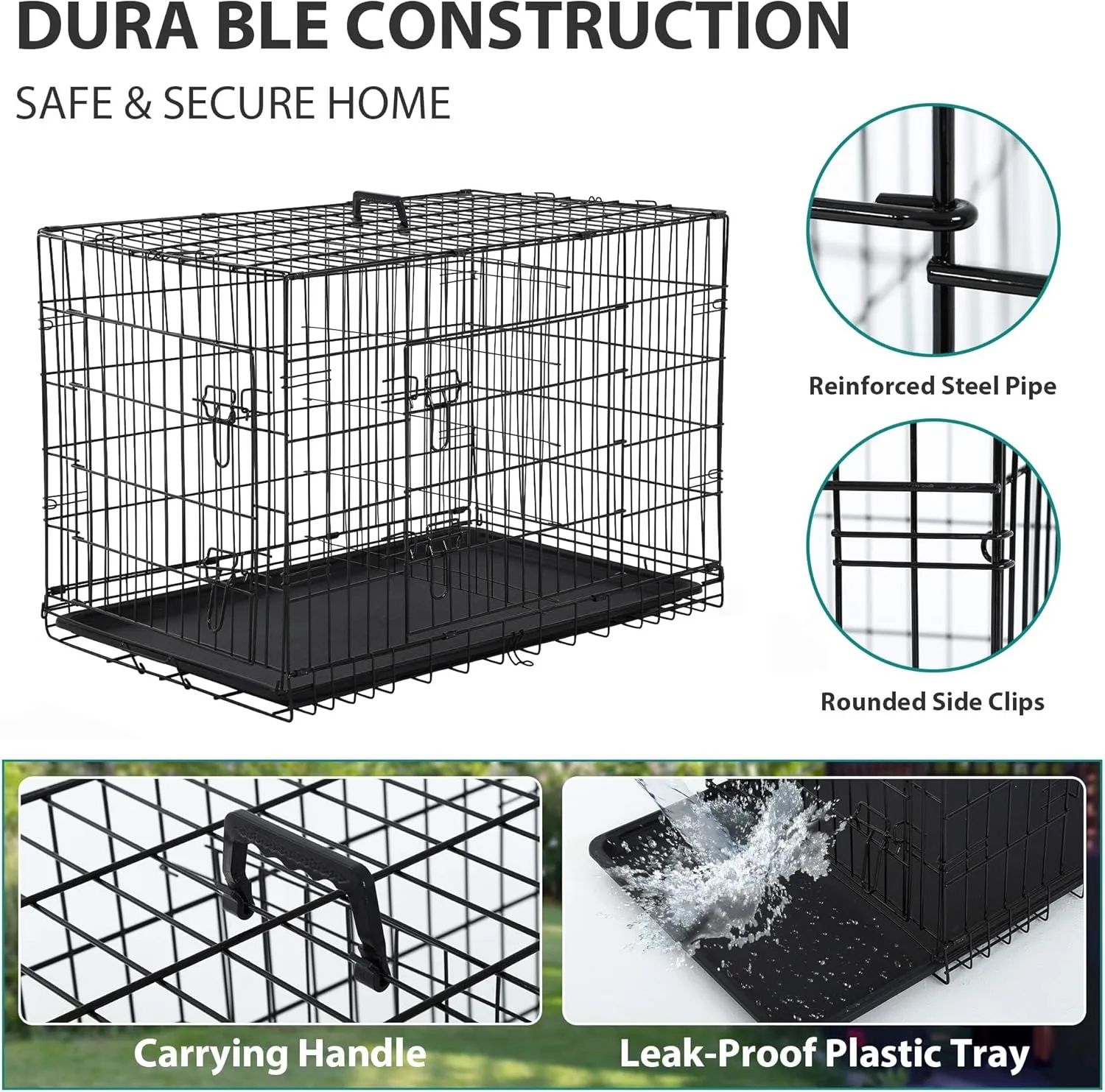 48 Inch Extra Large Dog Crates for Medium Dogs Double-Door Folding XXL Dog Crates for Large Dogs Indoor/Outdoor Dog Cages for Large Dogs Metal Wire Dog Kennel with Plastic Tray and Handle(Black)