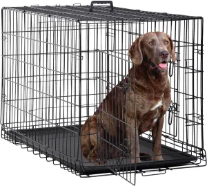 48 Inch Extra Large Dog Crates for Medium Dogs Double-Door Folding XXL Dog Crates for Large Dogs Indoor/Outdoor Dog Cages for Large Dogs Metal Wire Dog Kennel with Plastic Tray and Handle(Black)