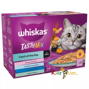48 x 85g Whiskas TASTY MIX Catch of the Day in Gravy 1  Adult Wet Cat Food Pouch