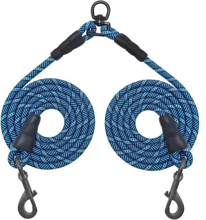 5 FT Double Dog Leash Coupler, Extension Rope for Two Dogs Walking, No Tangle Dual Strong 2 Dogs Lead Long Splitter, for Large Strong Medium Dogs (3/8" X 1.5m -Blue)