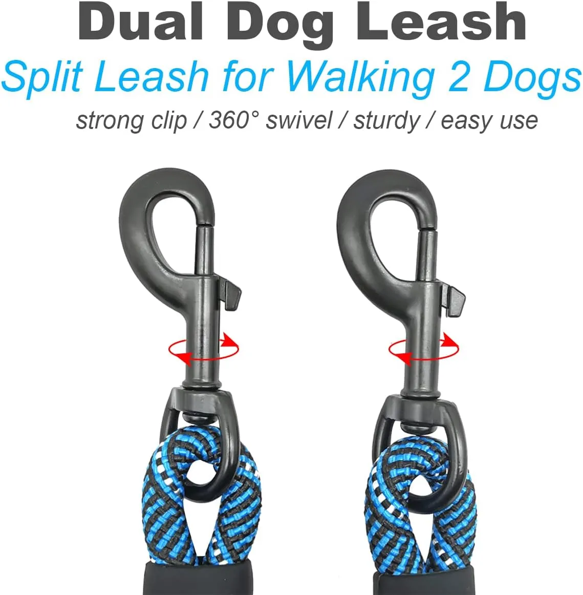 5 FT Double Dog Leash Coupler, Extension Rope for Two Dogs Walking, No Tangle Dual Strong 2 Dogs Lead Long Splitter, for Large Strong Medium Dogs (3/8" X 1.5m -Blue)