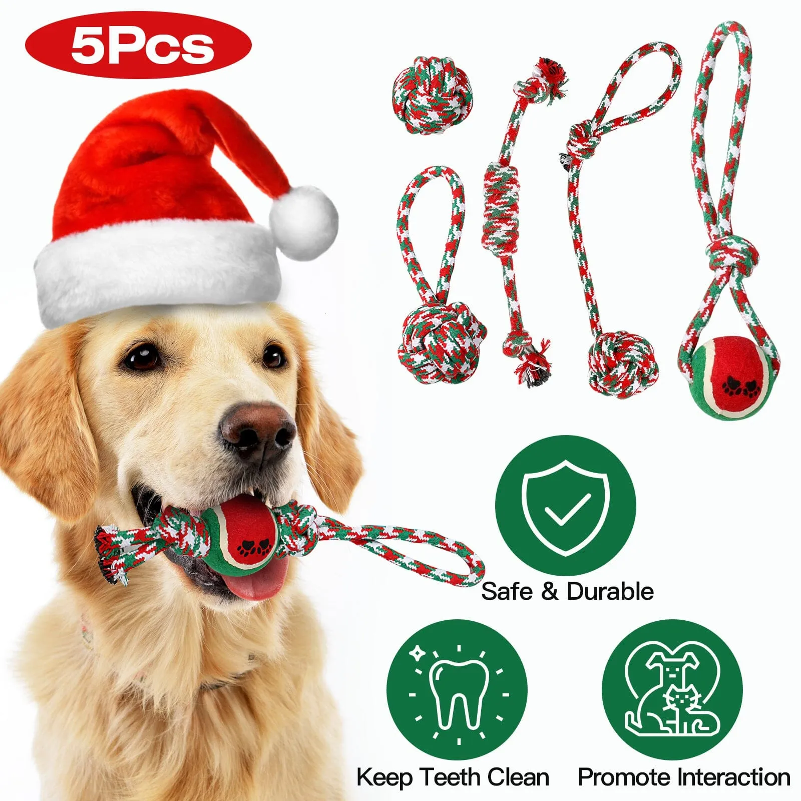 5-Pieces: Christmas Dog Rope Chew Toys