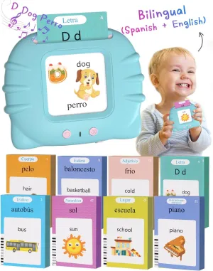 510 Words Spanish English Bilingual Talking Flash Cards for Toddlers 1-3, Pocket Speech Learning Montessori Toys for Kids, Autism Sensory Therapy Preschool Educational Birthday Gifts for Boys Girls