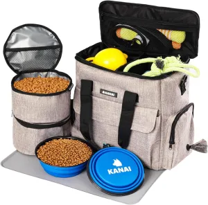 8-Pack  Pet Travel Set  Airline-Ready Dog Travel Bag with Bowls, Containers & Mat  6-Piece Relief Kit