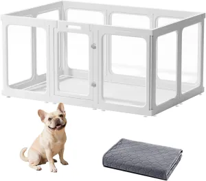 Acrylic Dog Playpen-Clear Dog Play Pen Indoor for Puppy-Transparent Pet Fence for Small Animals Rabbit Cat Ferret Whelping Crate Enclosure Cage Kennel with Easy Assembly, 10Panels,23.6" Height