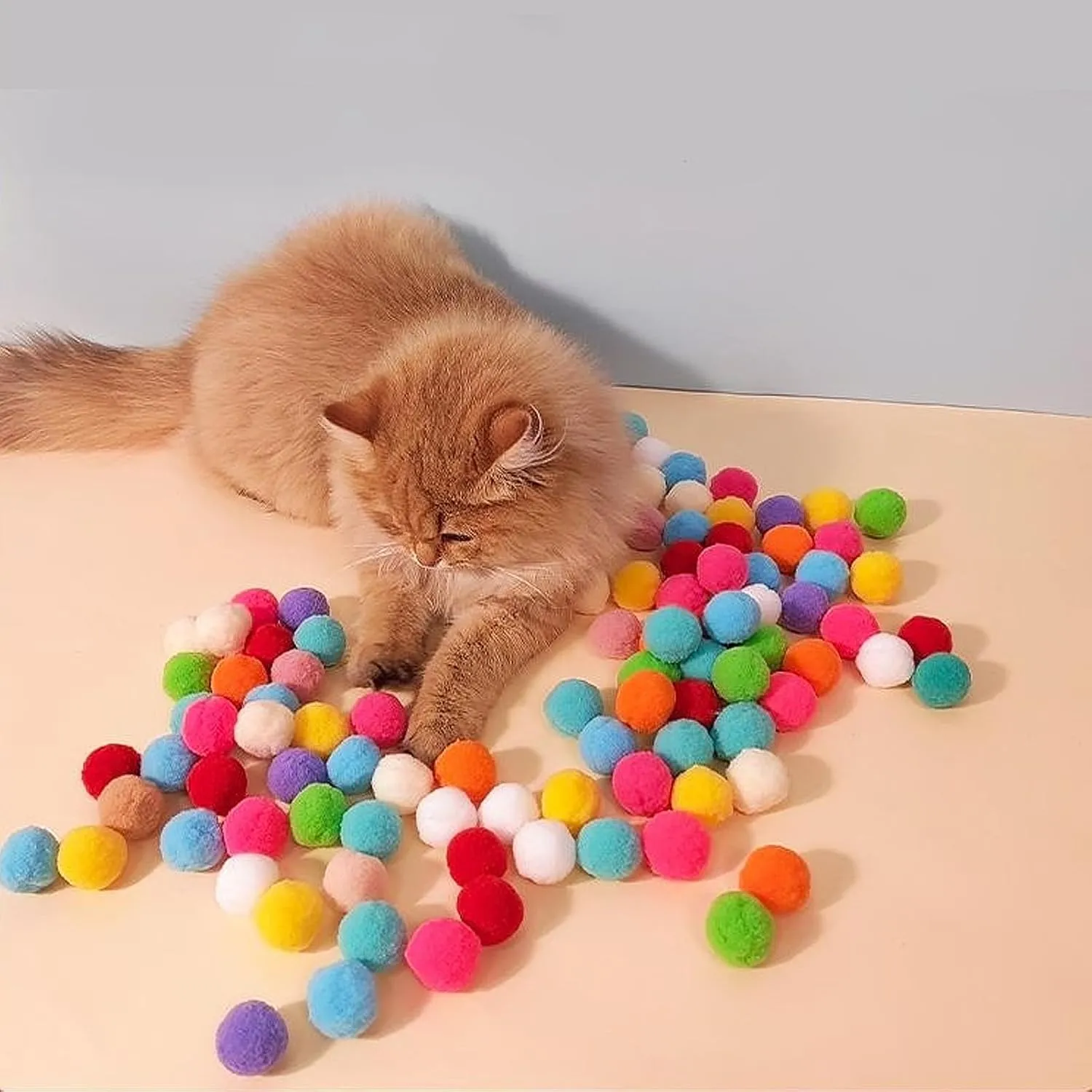 AIERSA 40Pcs Cat Pom Pom Balls for Cat Toy Launcher, 1.2 Inch Plush Toys for Kittens, Fuzzy Balls for Indoor Cats