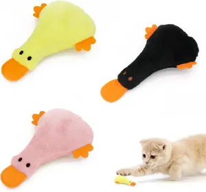 Andiker Cat Toys, 3Pcs Plush Cat Chew Toys with Crinkle Paper for Stress Relief, Reduce Boredom, Teething (Duck for Cats)