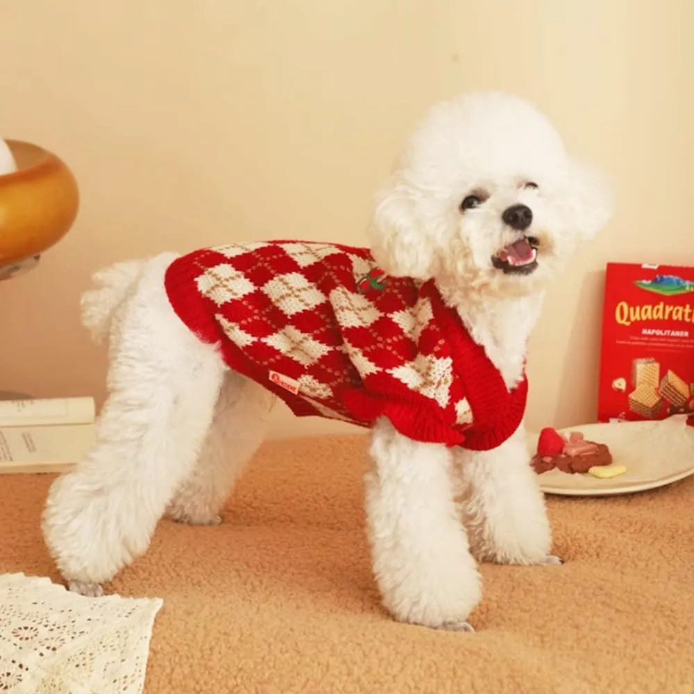 ANIAC Diamond Puppy Sweater for Small Dog Girl Strawberry Turtleneck Cat Knitwear Winter Pet Clothes for Kitten Chihuahua Yorkie (Small, Red)