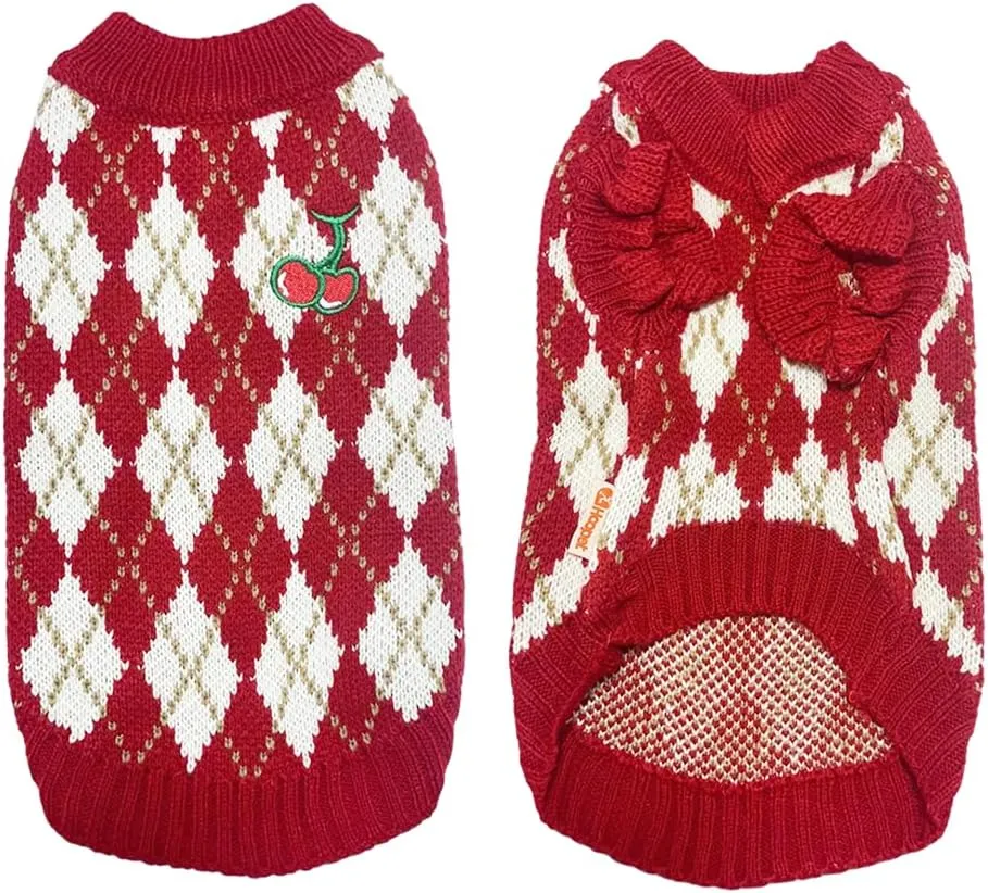 ANIAC Diamond Puppy Sweater for Small Dog Girl Strawberry Turtleneck Cat Knitwear Winter Pet Clothes for Kitten Chihuahua Yorkie (Small, Red)