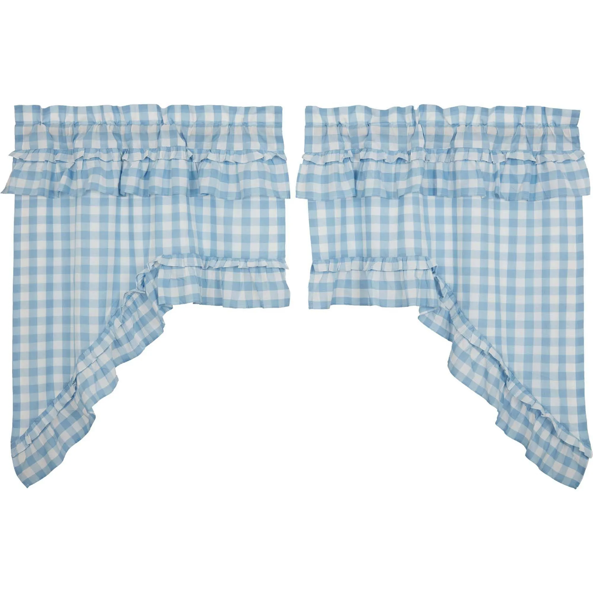 Annie Blue Buffalo Check Ruffled Lined Swag Curtains