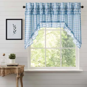Annie Blue Buffalo Check Ruffled Lined Swag Curtains
