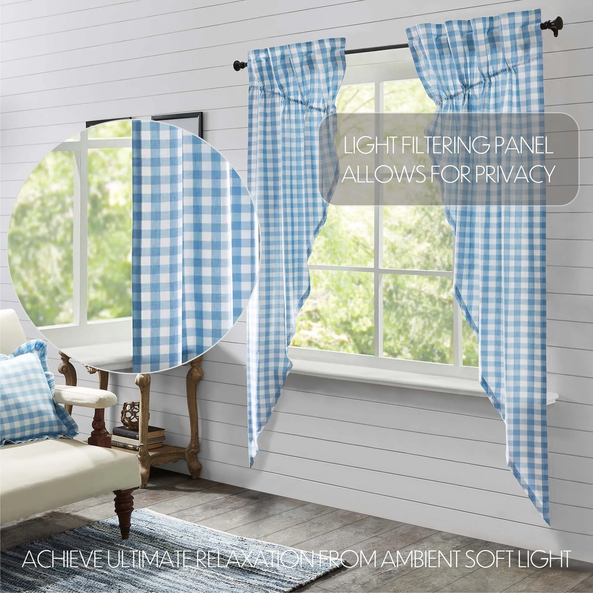 Annie Buffalo Blue Check Prairie Long Panel Set Of 2 84x36x18