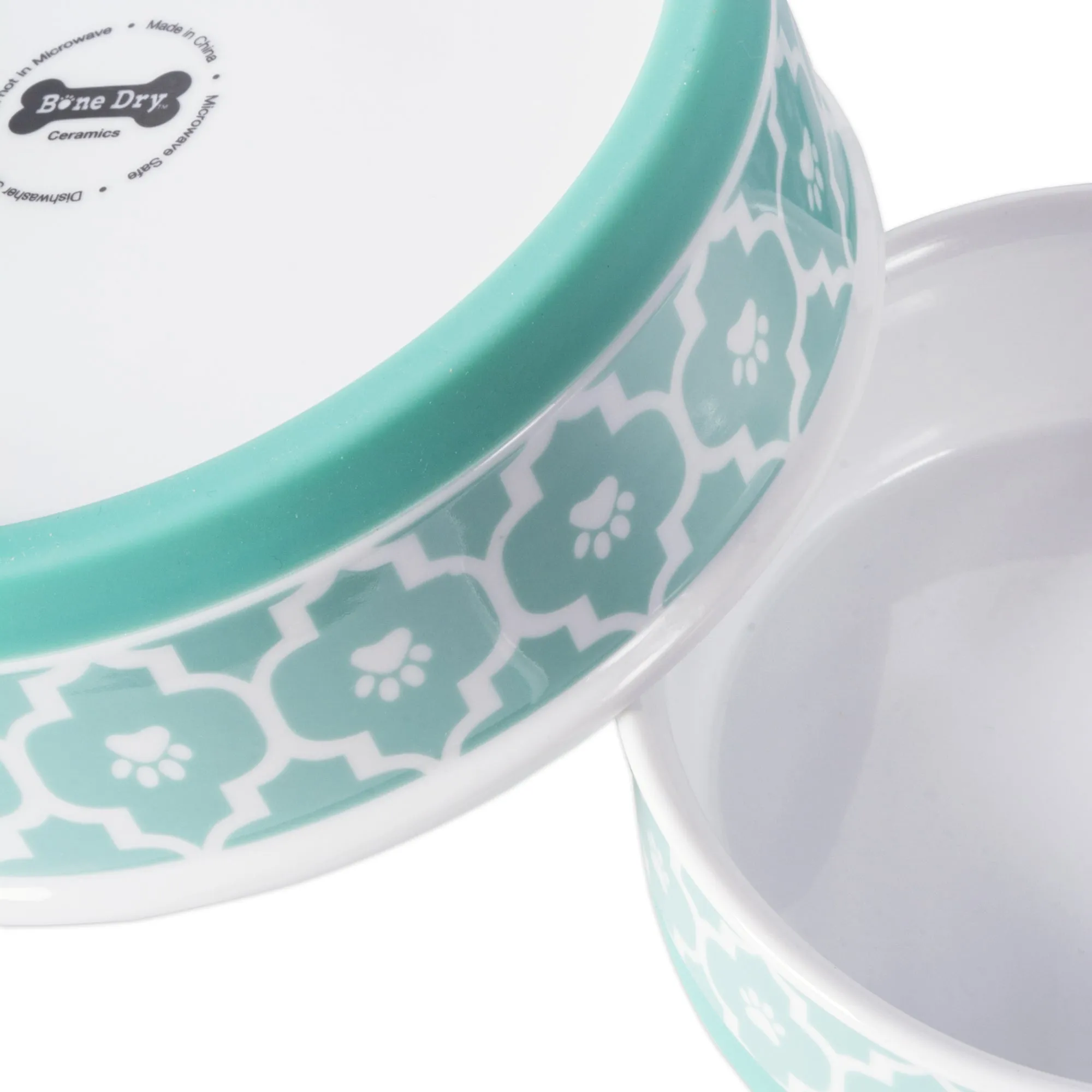 Aqua Lattice Paw Print Pet Bowl Set/2, Medium - 1.5 C. Capacity