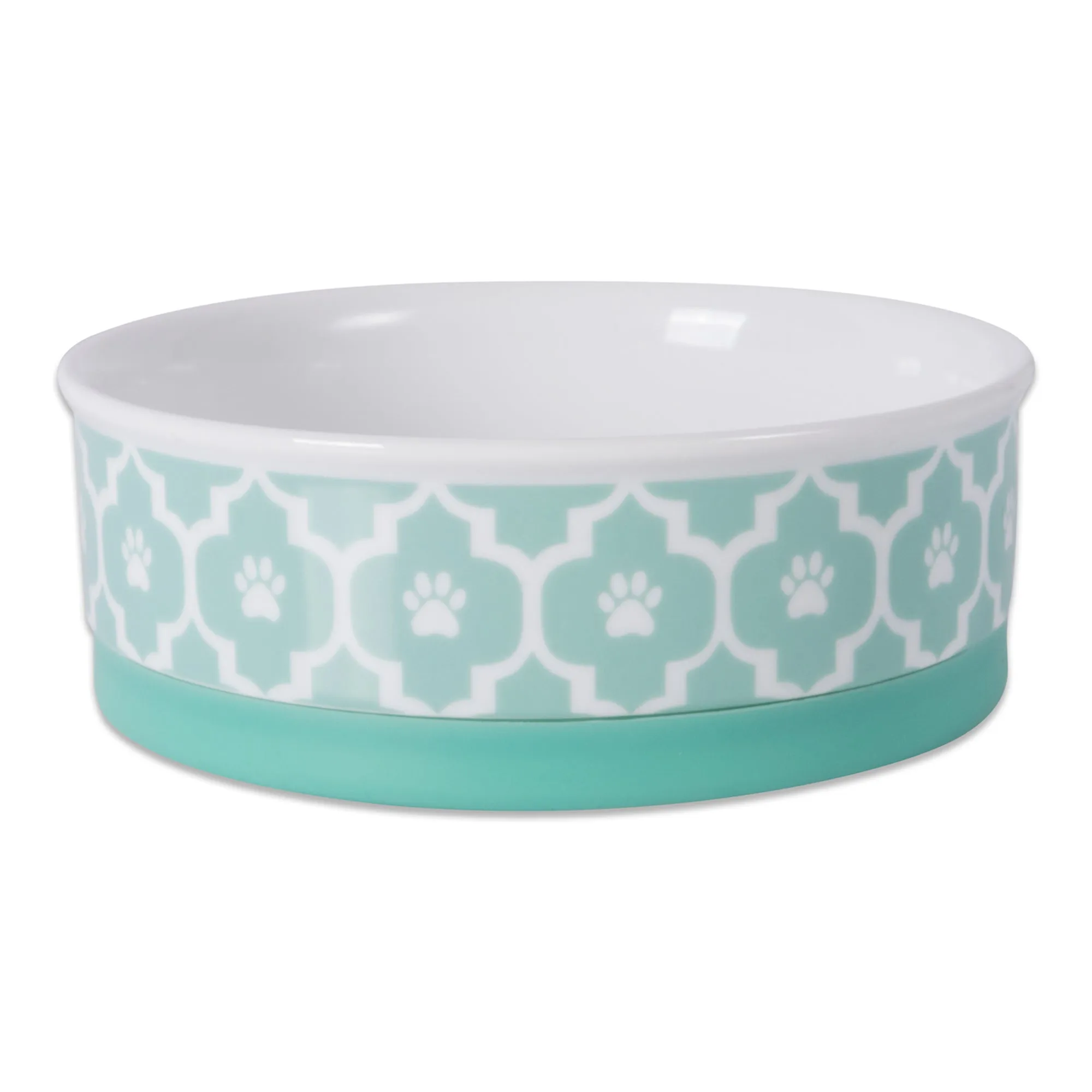 Aqua Lattice Paw Print Pet Bowl Set/2, Medium - 1.5 C. Capacity