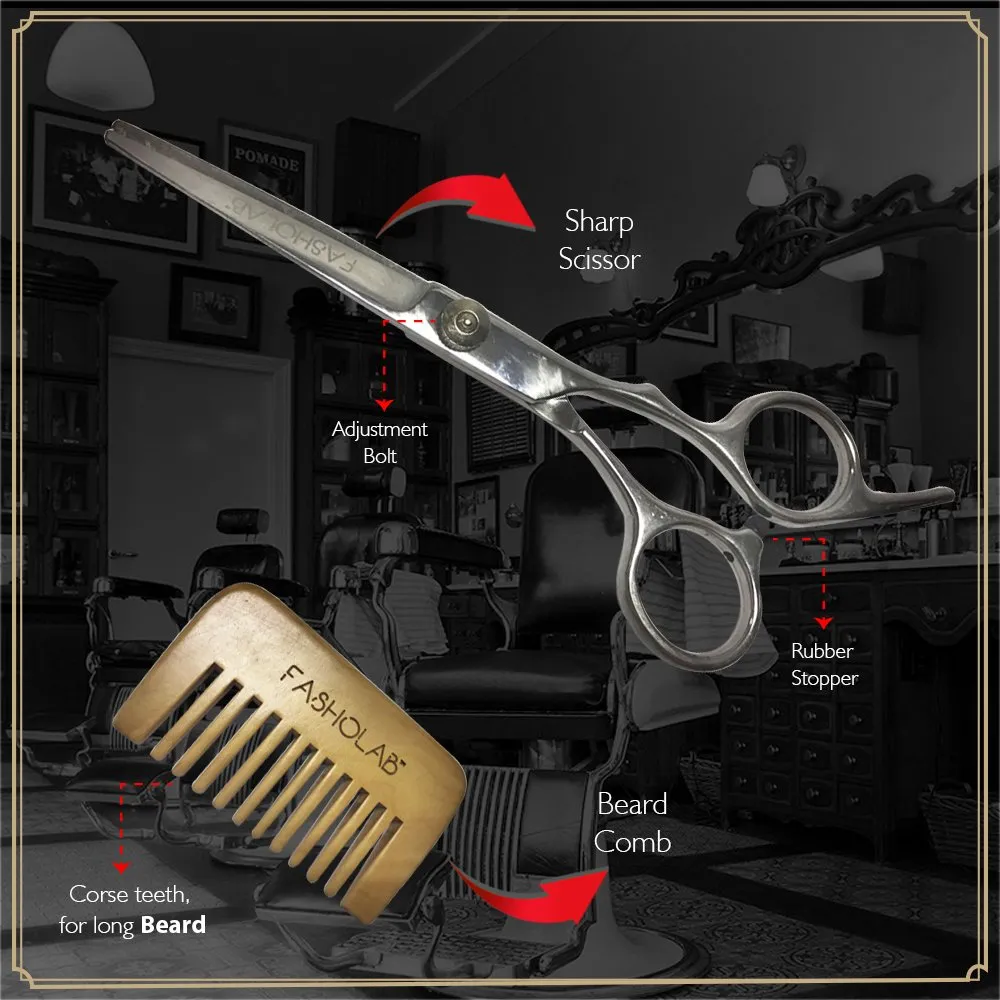 Beard Grooming Kit for Men - Organic Beard Growth - Professional Barber Beard Trimming Set - Beard Brush Beard Oil Wooden Comb Sharp Stainless Steel Scissors - Scented Beard Gift for Him