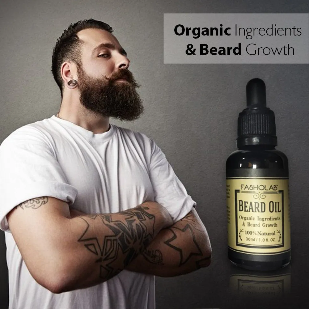 Beard Grooming Kit for Men - Organic Beard Growth - Professional Barber Beard Trimming Set - Beard Brush Beard Oil Wooden Comb Sharp Stainless Steel Scissors - Scented Beard Gift for Him