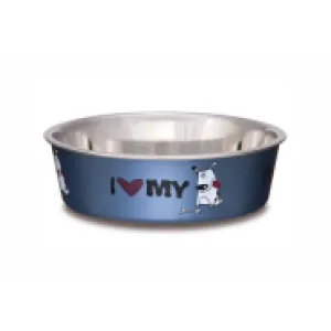 Bella Bowls Medium I Love My dog Steel Blue