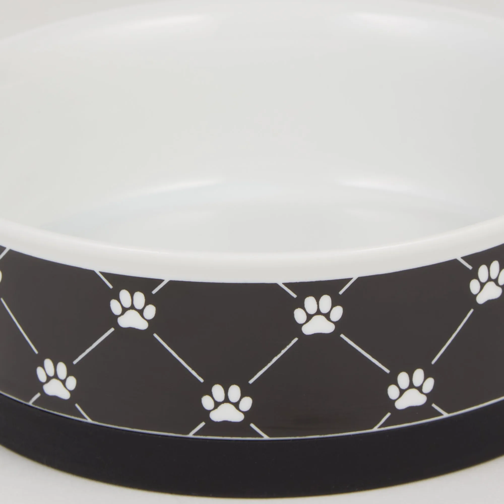 Black Trellis Paw Print Pet Bowl Set of 2, Medium - 1.5 C. Capacity