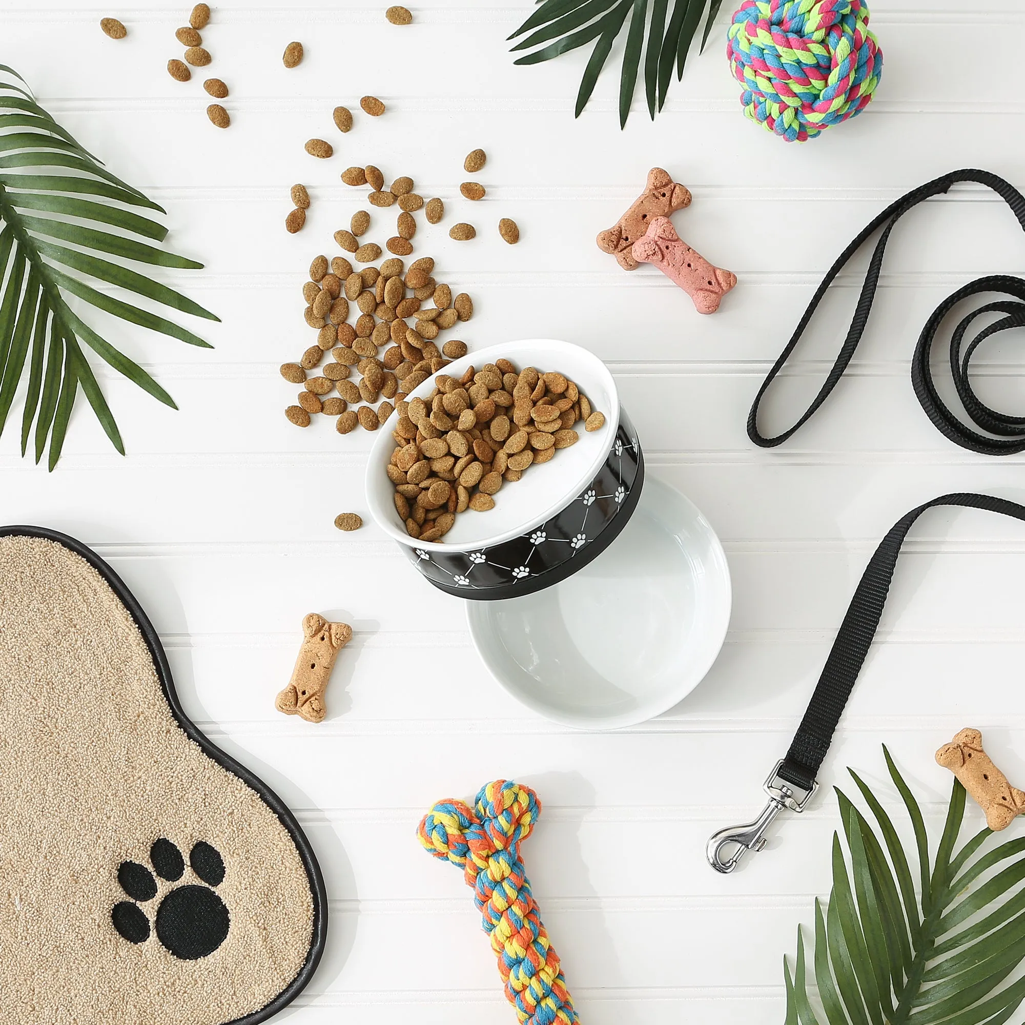 Black Trellis Paw Print Pet Bowl Set of 2, Medium - 1.5 C. Capacity