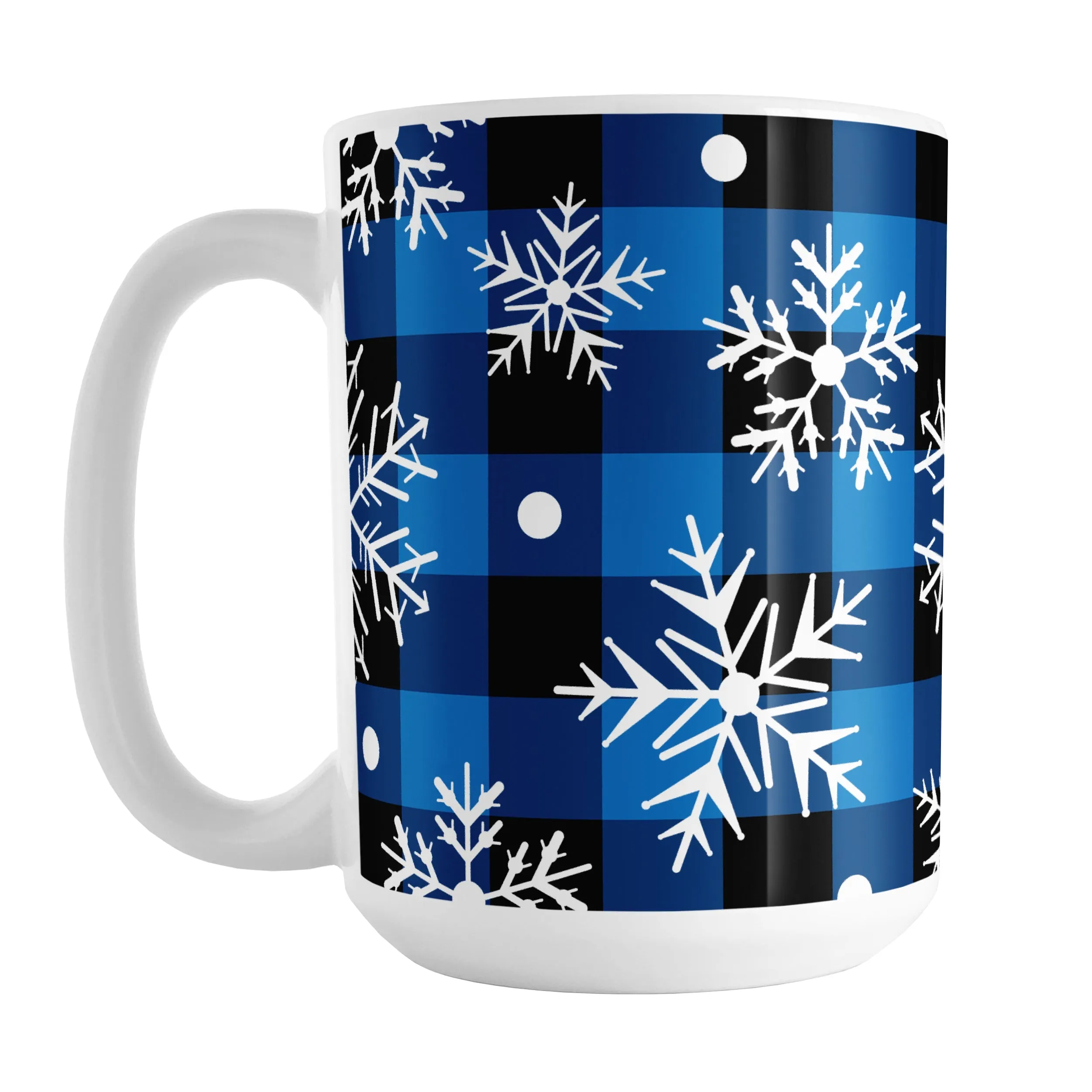 Blue and Black Buffalo Plaid Snowflake Mug