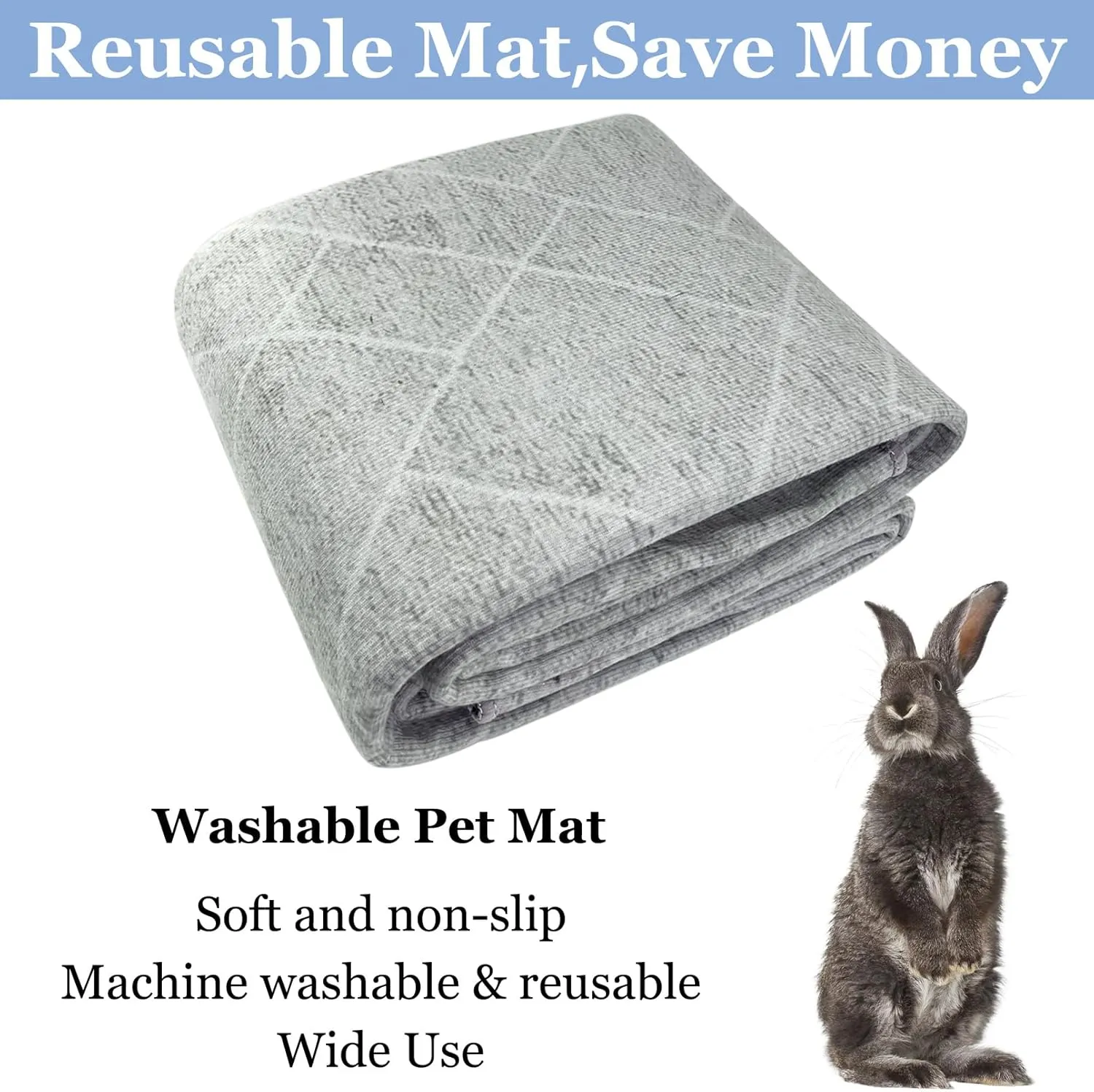 BNOSDM 63x47In Rabbit Cage Liner Washable Bunny Mats Reusable Floor Protect Rug with Anti Slip Bottom, Soft Pets Dog Playpen Pads for Rabbit Dog Chinchilla Guinea Pig Ferret