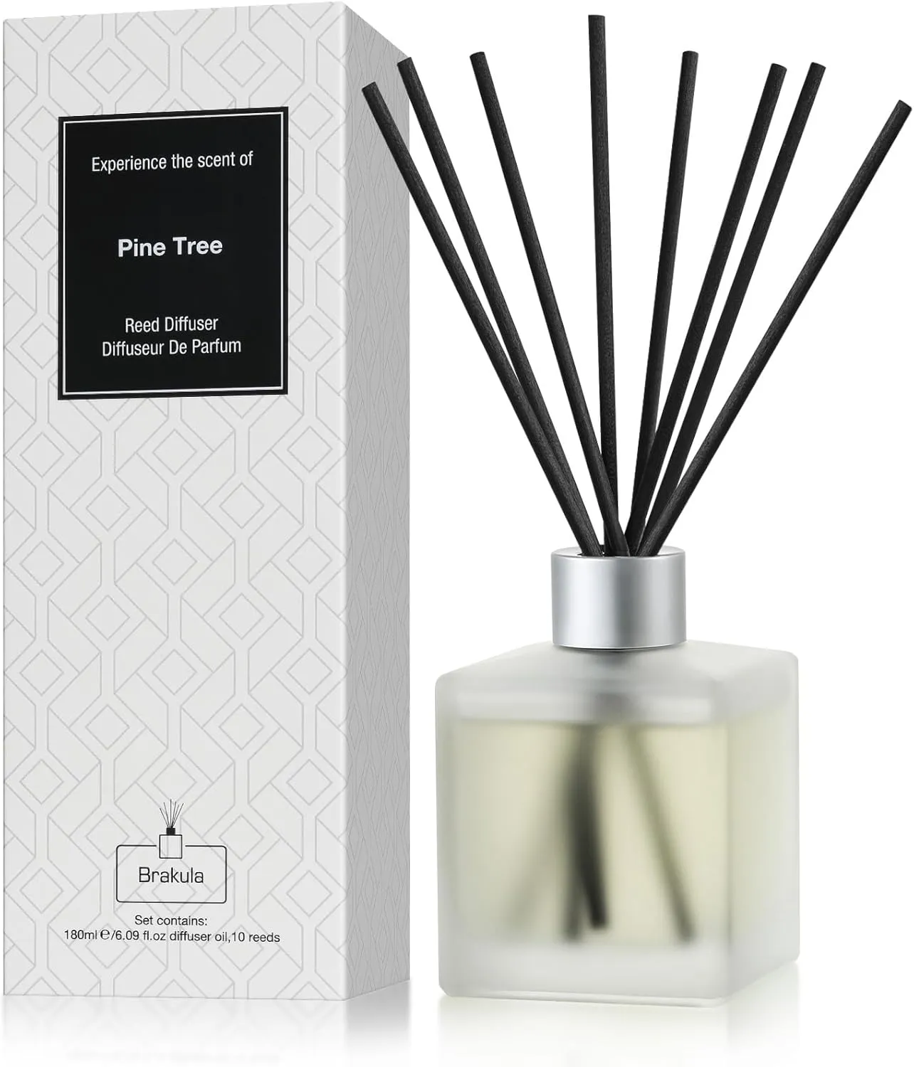 Brakula Reed Diffuser Set, 180ml Pine Tree Scented Oil Diffuser for Bathroom, Home Fragrance for Living Room, Office