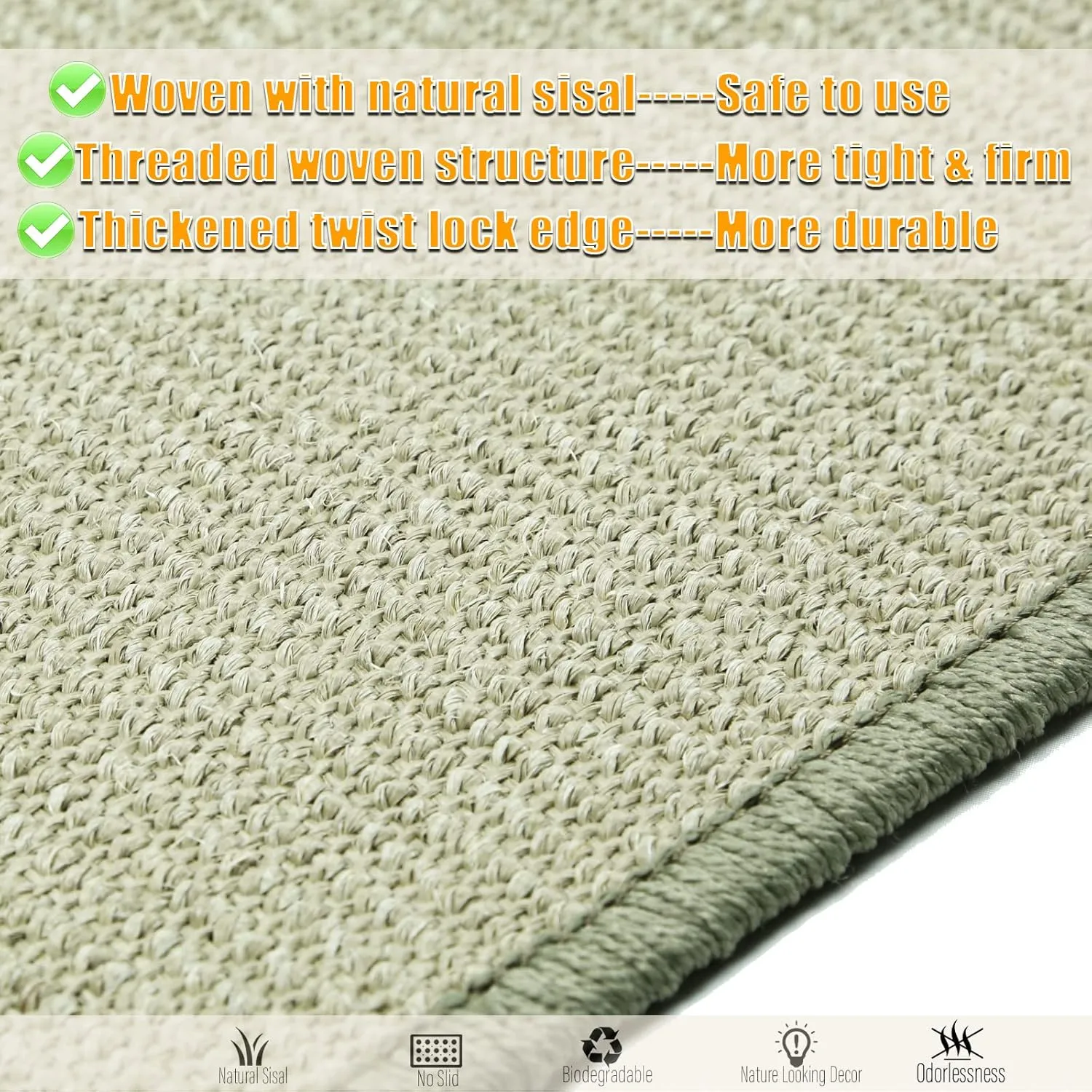 Cat Scratcher Mat,23.6x15.7inch Sisal Cat Scratchers for Indoor Cats with Velcro,Stick on Floor Wall Cat Scratch Pad,Horizontal Cat Scratch Rug Protect Furniture and Sofas (Light Gray)