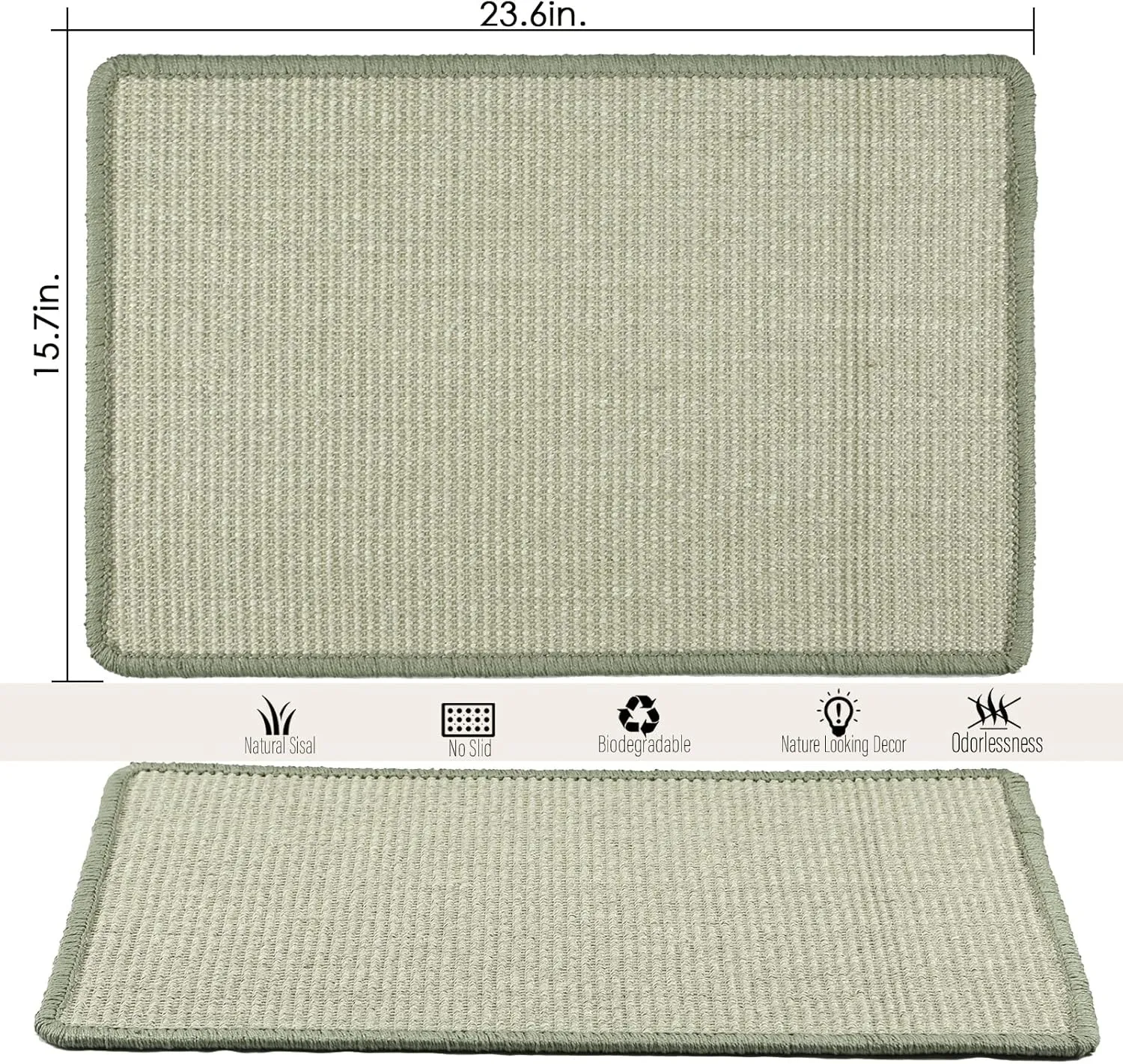 Cat Scratcher Mat,23.6x15.7inch Sisal Cat Scratchers for Indoor Cats with Velcro,Stick on Floor Wall Cat Scratch Pad,Horizontal Cat Scratch Rug Protect Furniture and Sofas (Light Gray)