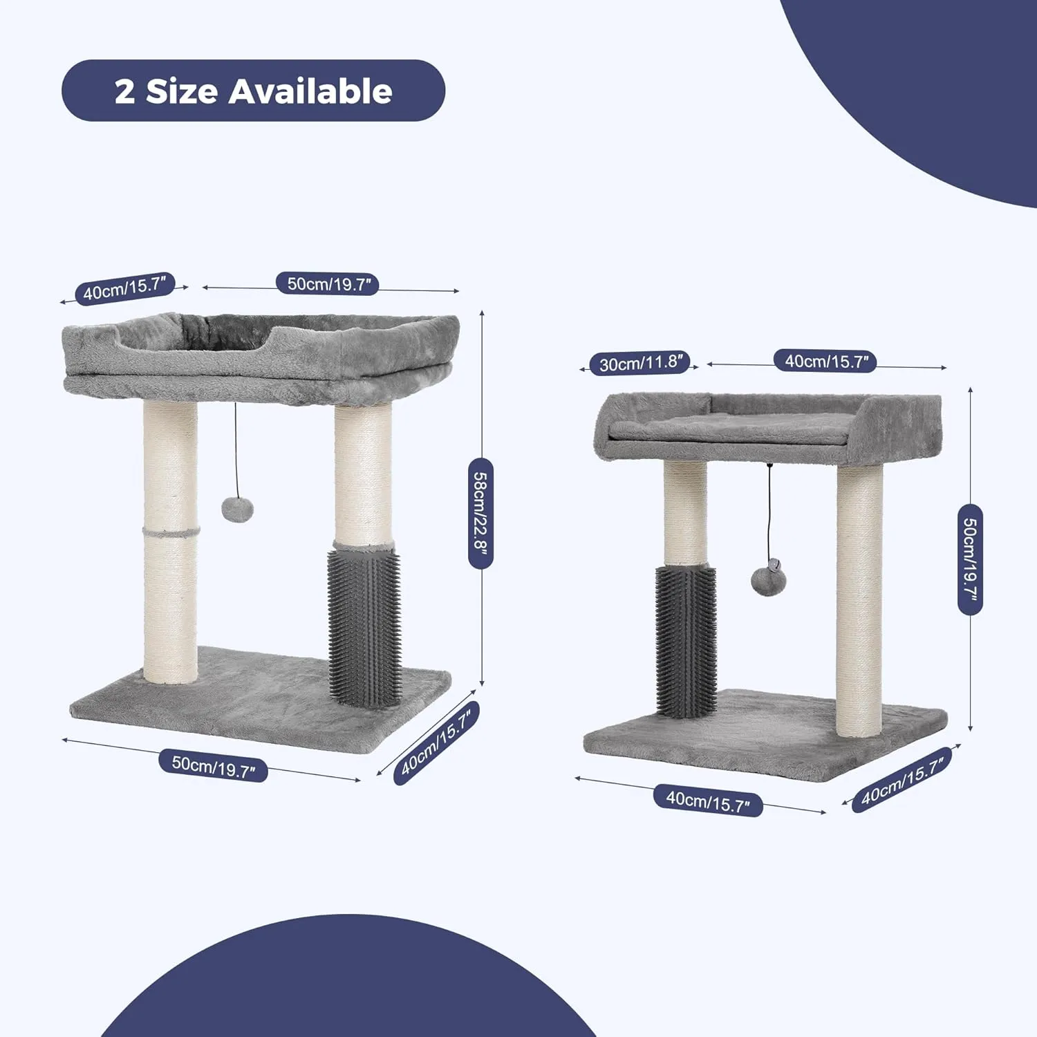 Cat Scratching Post Small Cat Tree with Cat Self Groomer, 15.7x13.7 Wide Top Bed, Natural Scratch Post and Danging Ball Great for Kittens and Average Indoor Cats-Medium Grey