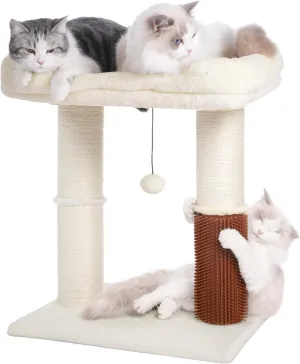 Cat Tree Tower for Large Cats Cat Scratching Post with Cat Self Groomer, 20x15.7Large Top Bed, Thick Scratch Post [Dia=4.5] and Danging Ball Great for Large Indoor Cats-Large Beige