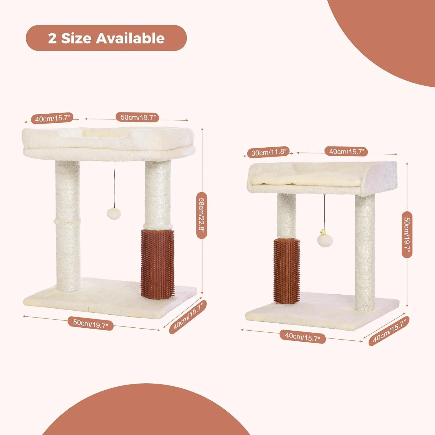 Cat Tree Tower for Large Cats Cat Scratching Post with Cat Self Groomer, 20x15.7Large Top Bed, Thick Scratch Post [Dia=4.5] and Danging Ball Great for Large Indoor Cats-Large Beige