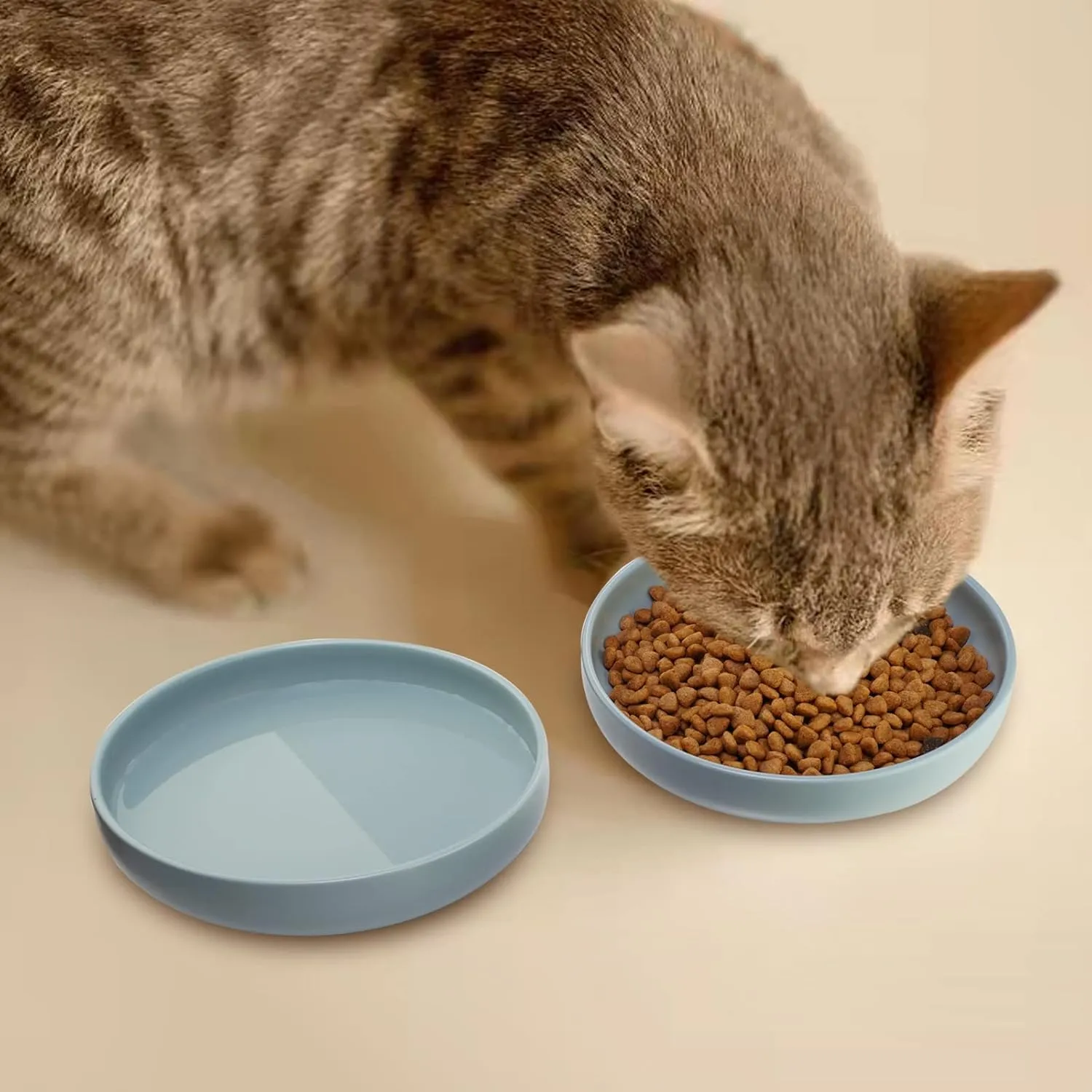 Ceramic Cat Bowls,Shallow Cat Dishes for Food and Water, 6 inch Matte Finish Wide Cat Food Bowl,Whisker Fatigue Free Pet Puppy Kitten Bowl Set of 3,Dishwasher Safe