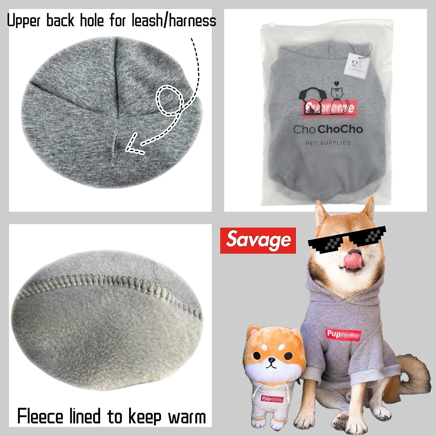 ChoChoCho Pup Dog Hoodie, Dog Sweater, Fashion Dog Clothes, Pet Clothing Cotton Cat Hoodies Stylish Streetwear Sweatshirt Gray Tracksuits Outfit for Dog Cat Puppy Small Medium Large (3XL)