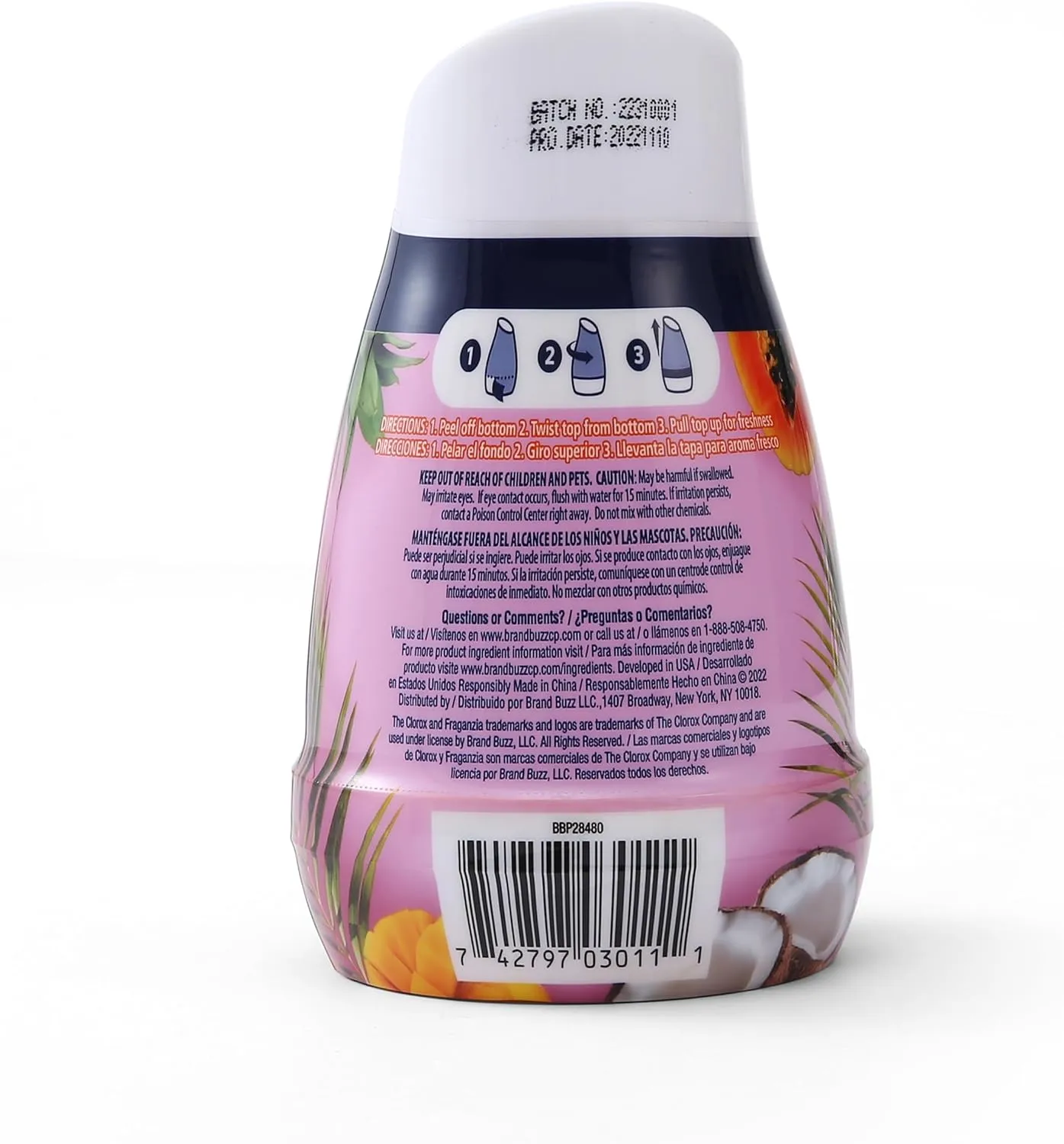 Clorox Fraganzia Gel Air Freshener Cone in Hawaiian Escape Scent, 6oz | No-Plug, Battery-Free Air Freshener for Small Rooms, Closets, Kitchens, Bathrooms, Offices and More