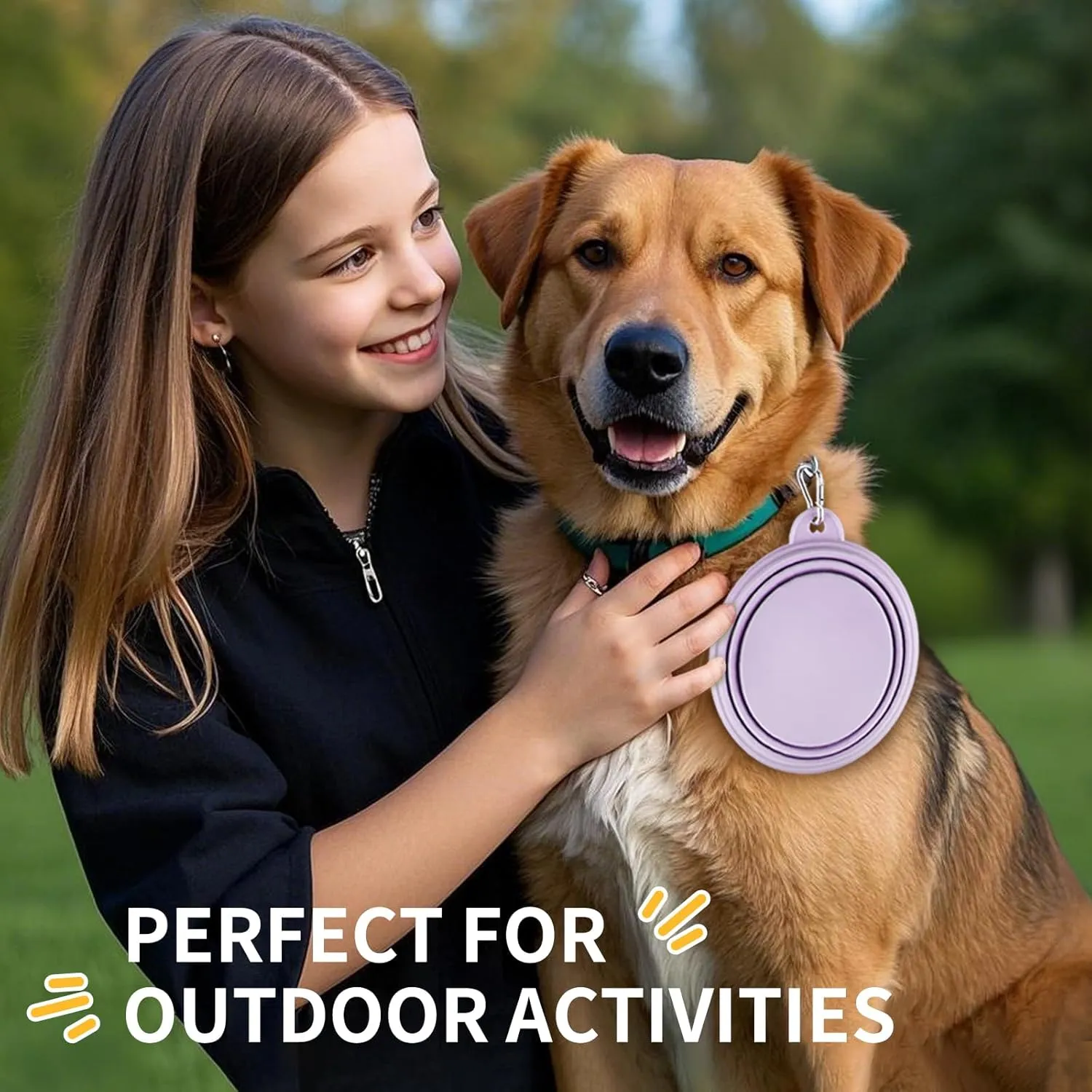 Collapsible Dog Bowls 2-Pack, Portable Travel Dog Bowl with Carabiner, Food-Grade Silicone Pet Bowl for Hiking, Walking (Macaron Pink and Violet)