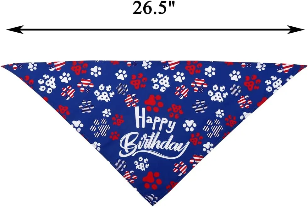 Dog Birthday Bandana with Party Hat Bow Pet Birthday Set Triangle Scarf Supplies Blue for Boy Puppy