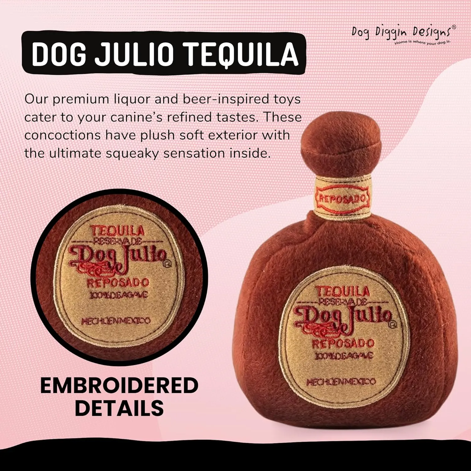 Dog Diggin Designs Libation Station Collection | Unique Squeaky Parody Plush Dog Toys  Shaken, Not Stirred