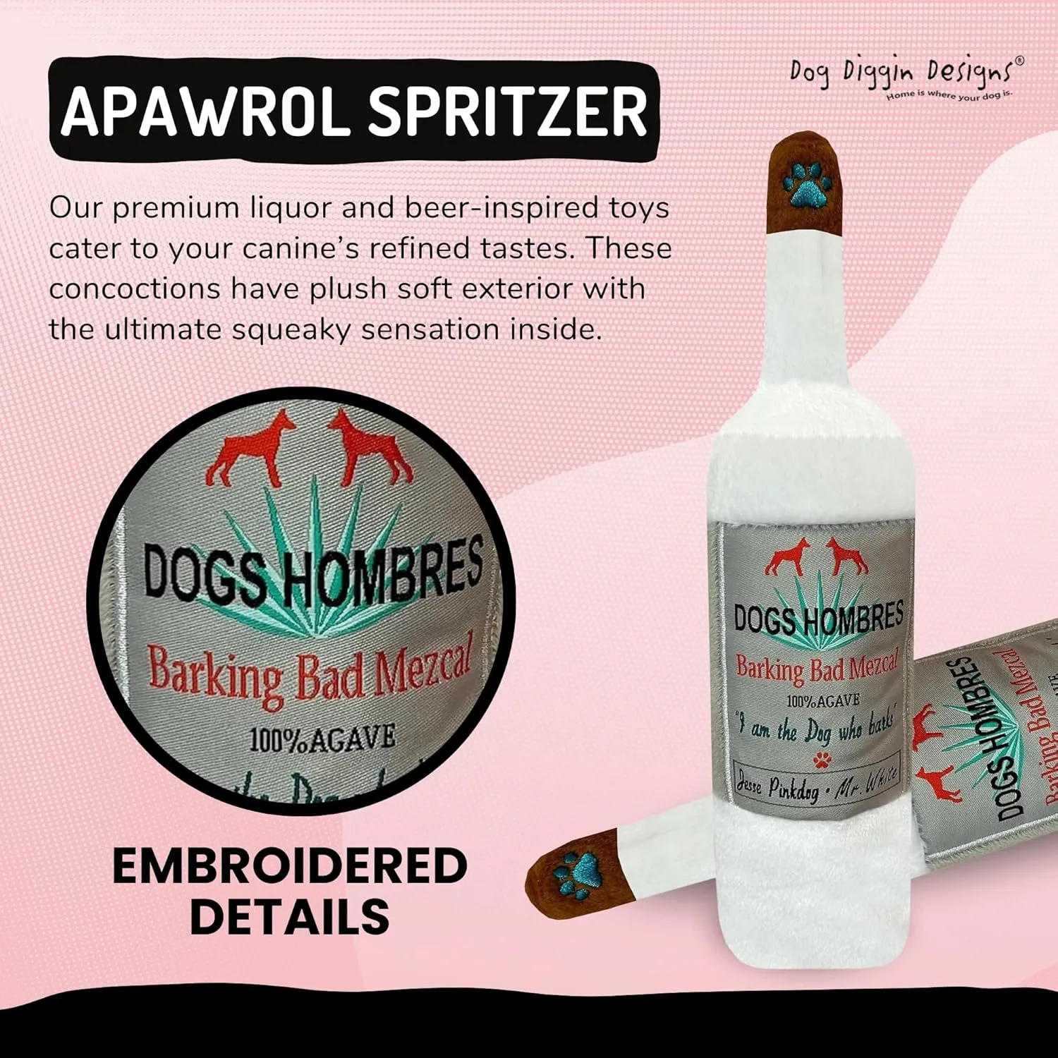 Dog Diggin Designs Libation Station Collection | Unique Squeaky Parody Plush Dog Toys  Shaken, Not Stirred