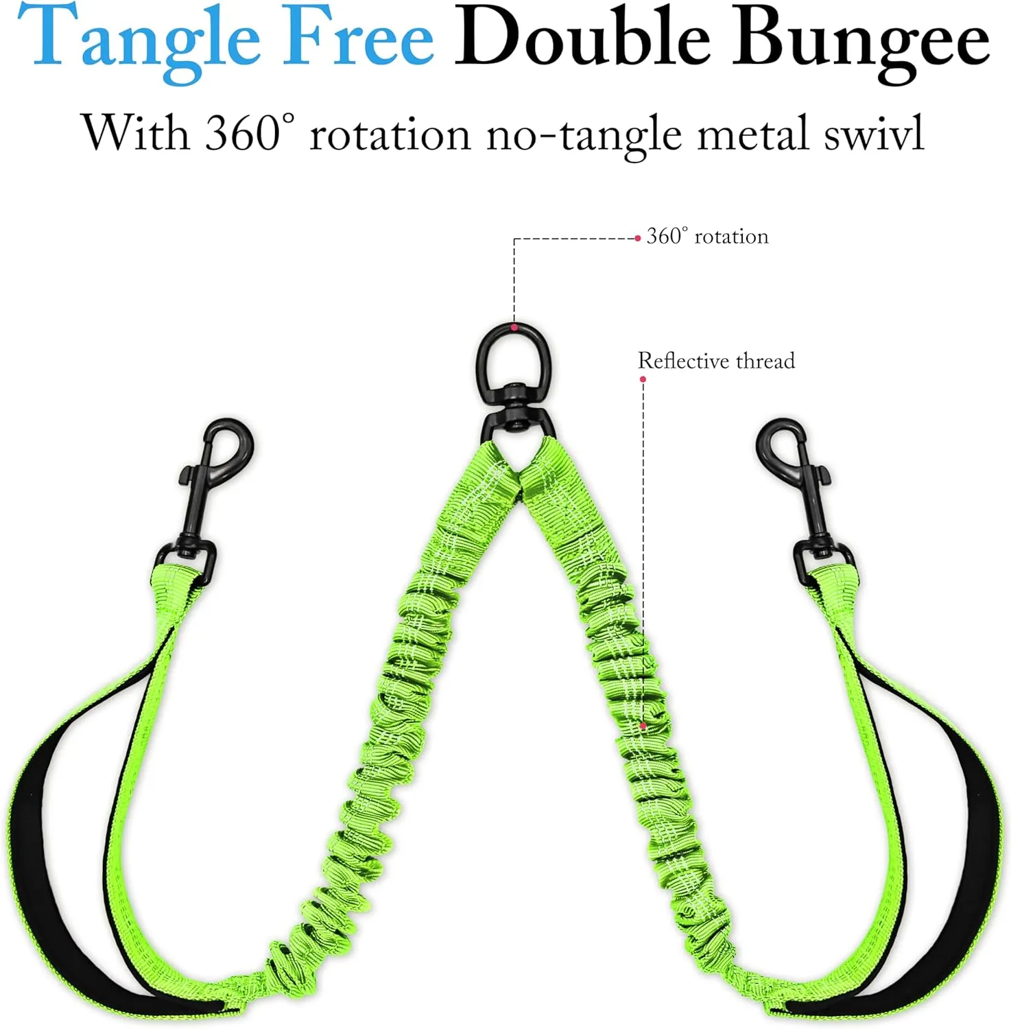 Dog Leash, Double Dog Leash for Two Dogs, Heavy Duty Adjustable Dual Dog Leash No Tangle, Bungee Retractable Split Multiple Leash for Walking 2 Dogs, Dog Poop Bags Trip Essentials (5.5FT-1/2, Green)