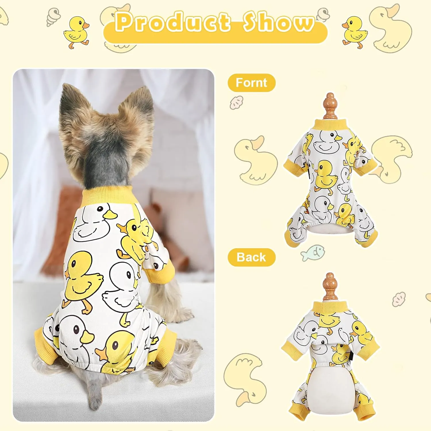 Dog Pajamas for Small Dogs Girl Boy Soft Cute Pet Pjs Fall Winter Warm Puppy Onesie Pet Clothes Stretchable Jumpsuits Puppy Sweaters Outfits for Chihuahua Yorkie Cat (Duck, XS)