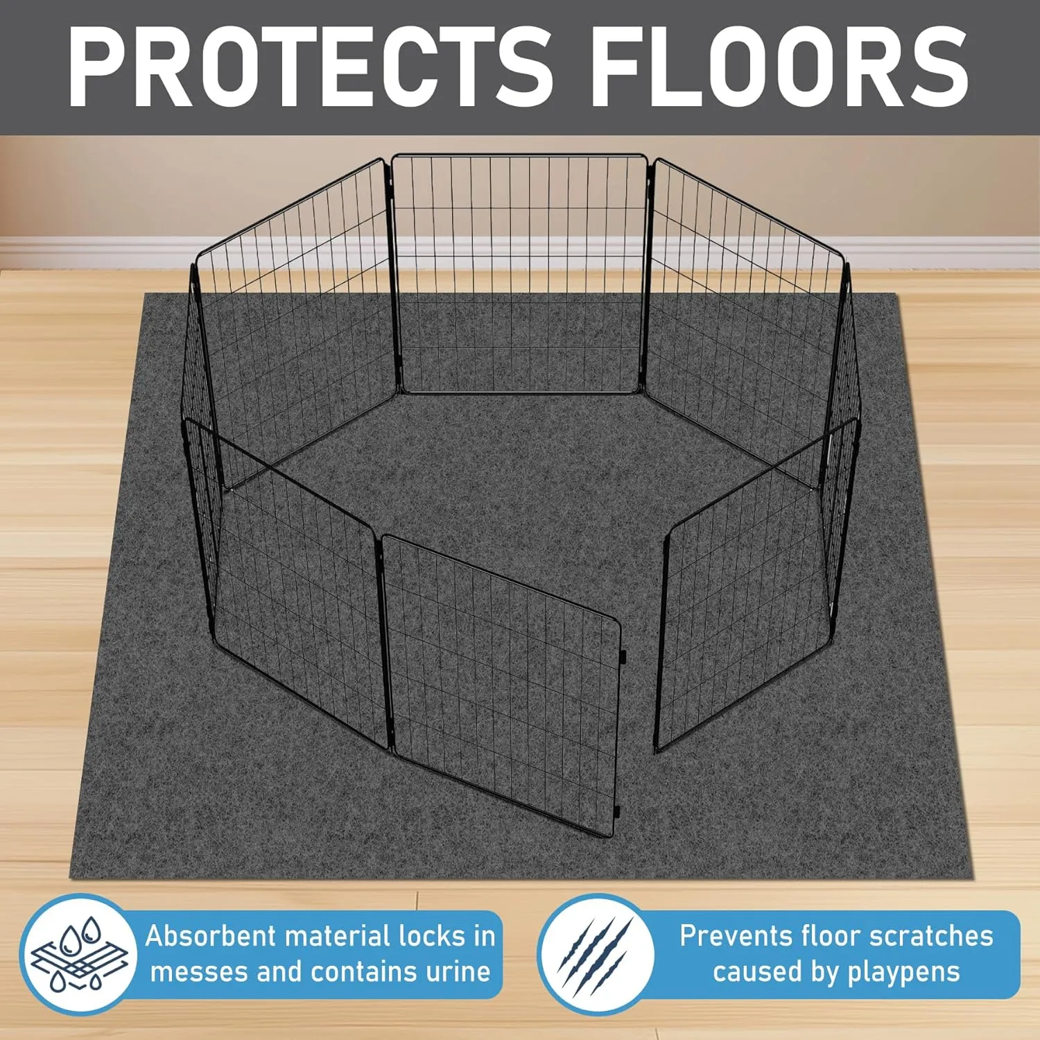 Dog Playpen Mat, Washable Pee Pads for Dogs, XL Size (60 x 74), Absorbent, Waterproof, Reusable Puppy Pad for Training, Whelping, Housebreaking, Incontinence, and Crate/Kennel