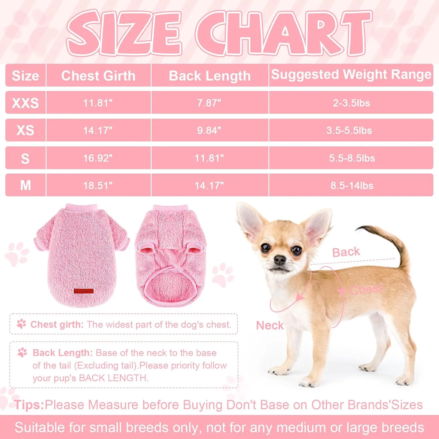 Dog Sweater Sweaters for Small Dogs Girl Purple Fleece Clothes Winter Soft Thickening Warm Puppy Boy Teacup Yorkie Chihuahua (XXS,Pink)