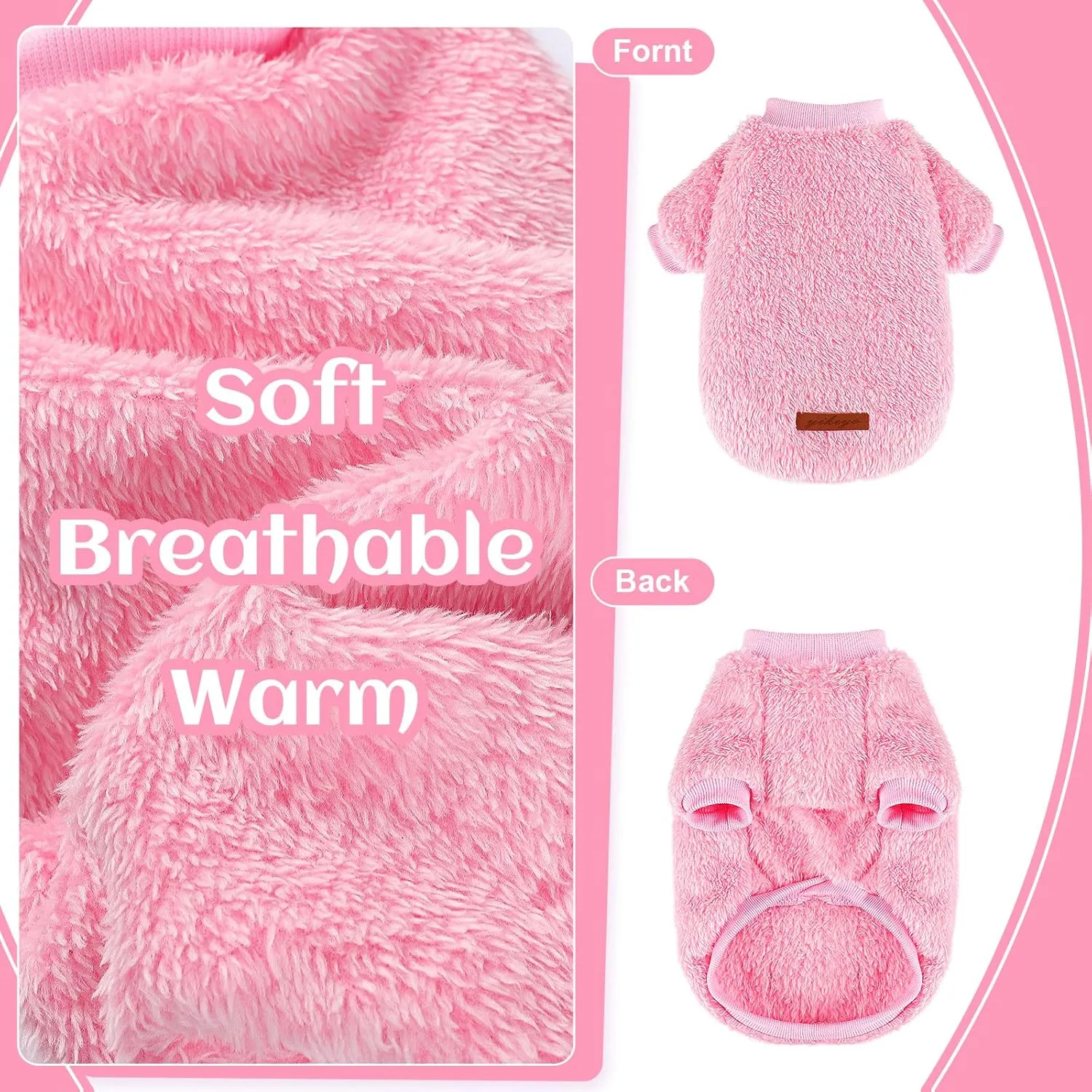 Dog Sweater Sweaters for Small Dogs Girl Purple Fleece Clothes Winter Soft Thickening Warm Puppy Boy Teacup Yorkie Chihuahua (XXS,Pink)