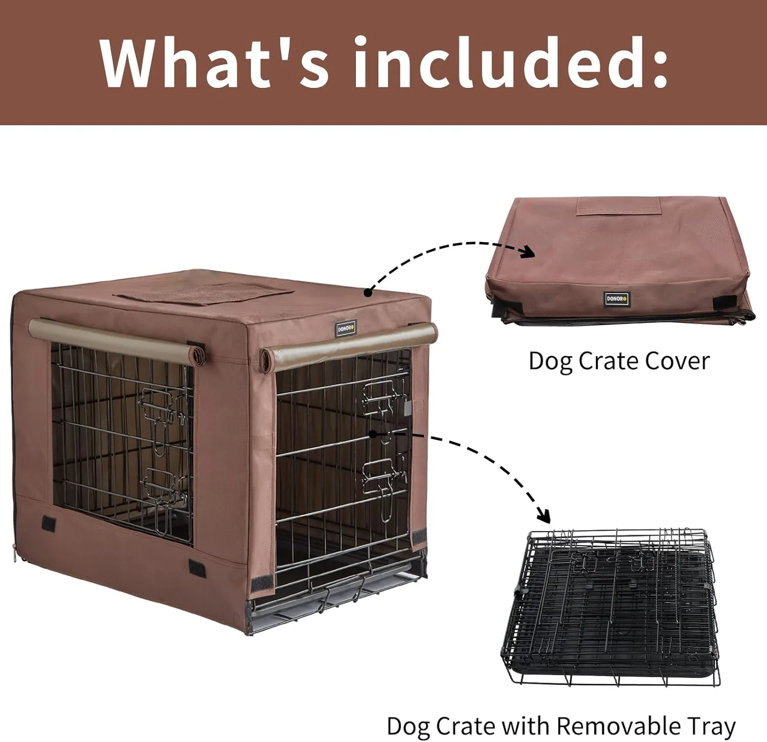 DONORO Dog Crates Kit for Small Size Dogs Indoor with Dog Crate Cover, Double Door Dog Kennels & Houses for Puppy and Cats, Collapsible Metal Contour Dog Cages