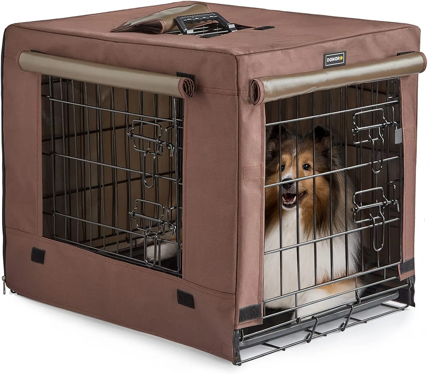 DONORO Dog Crates Kit for Small Size Dogs Indoor with Dog Crate Cover, Double Door Dog Kennels & Houses for Puppy and Cats, Collapsible Metal Contour Dog Cages