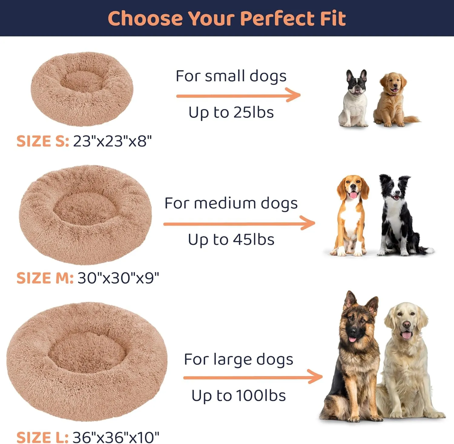 Donut Dog Bed - Premium Comfort for Anxiety Relief - Fluffy & Calming Design with Ultra-Plush Support | Cozy Round Dog Bed with Super Soft Circle Style (Size M Camel)