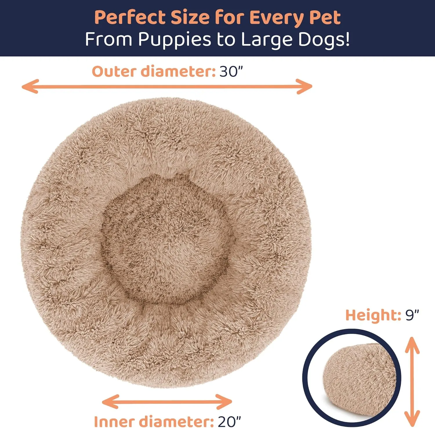 Donut Dog Bed - Premium Comfort for Anxiety Relief - Fluffy & Calming Design with Ultra-Plush Support | Cozy Round Dog Bed with Super Soft Circle Style (Size M Camel)
